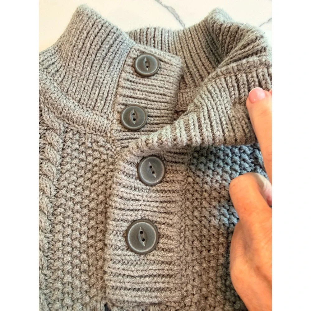 LL Bean Signature Mens Gray Fair Isle Cotton Fisherman Henley Sweater Large NWT